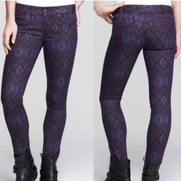 Free People Skinny Jeans size 28 Purple Aztec Boho Casual Festival Retro Earthy - Picture 1 of 10